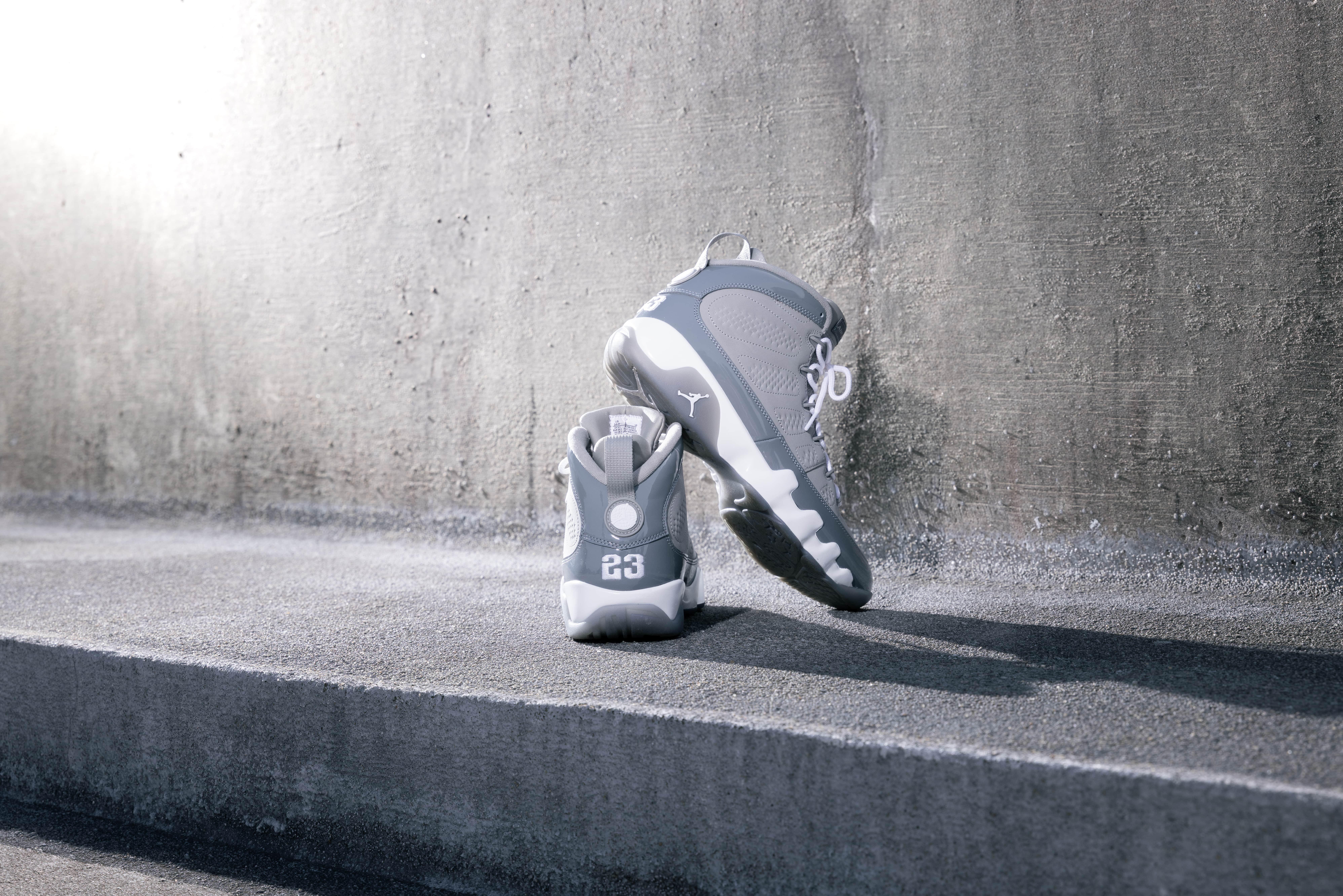 Air Jordan 9 Retro “Cool Grey” Side View and Heel of Shoe
