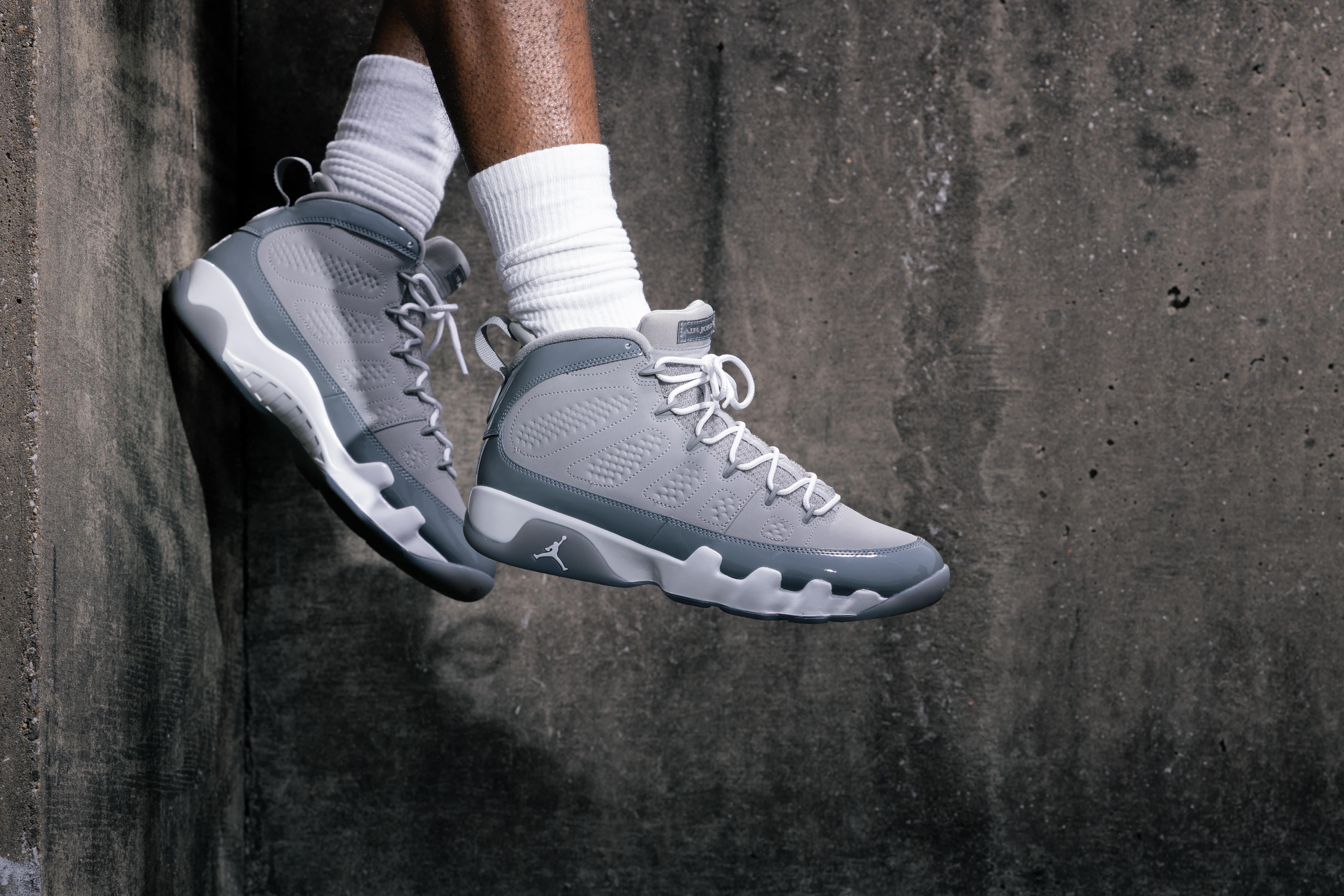 Air Jordan 9 Retro “Cool Grey” Side View of Shoe
