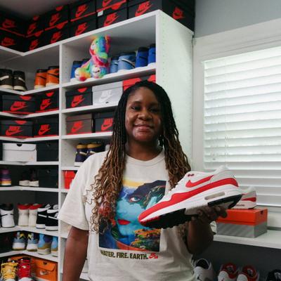 Decatur, GA Sneakerhead, Kenya Heard holding Air Max 1