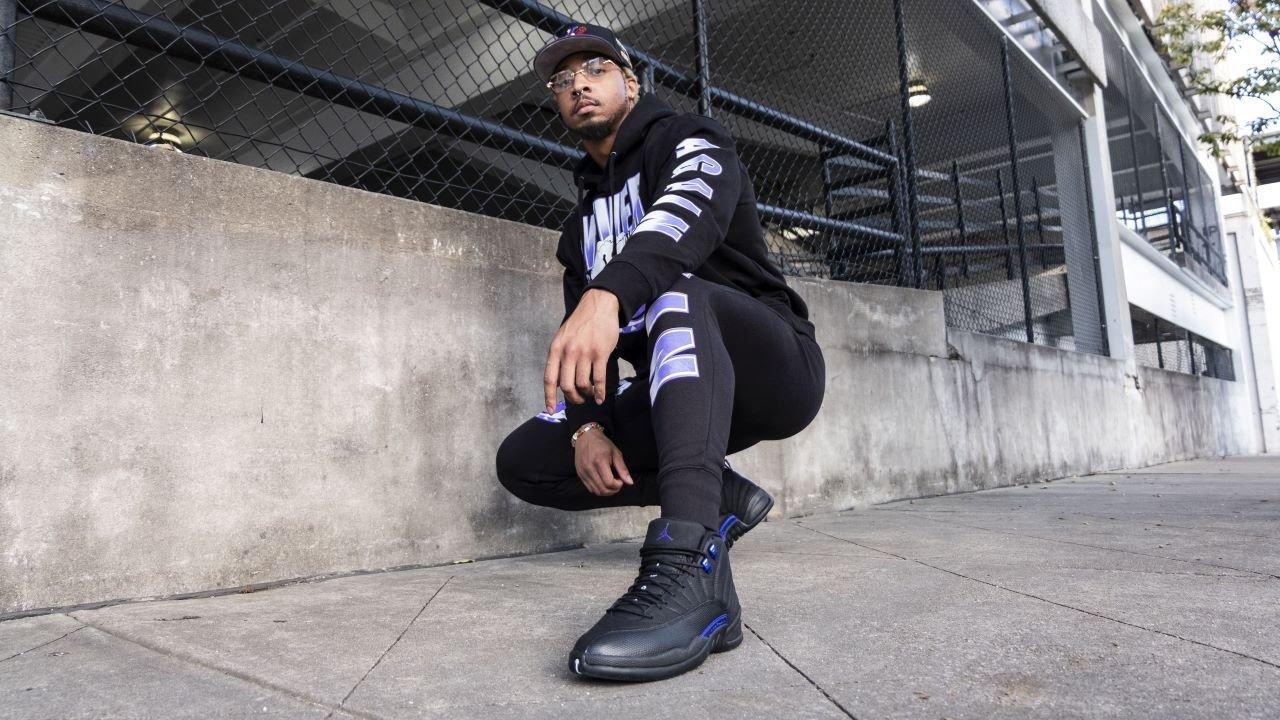 dark concord jordan 12 on feet