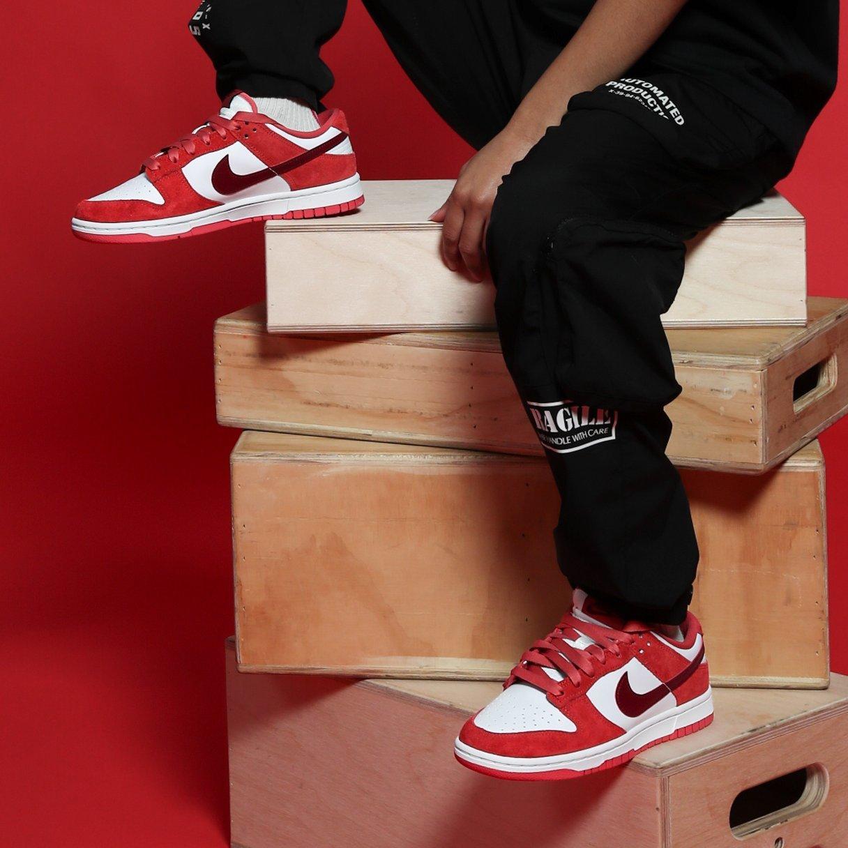 thumbnail image 2 of Nike Air Dunk Low Valentines Day White Red Suede FQ7056-100 Women 10 2 of 11