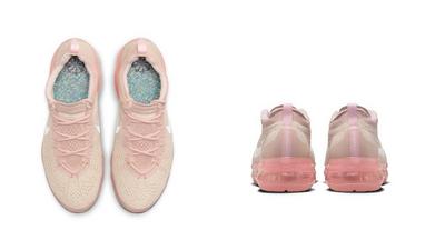 Nike Air VaporMax 2023 Flyknit "Oatmeal Pearl Pink" top and heel side by side
