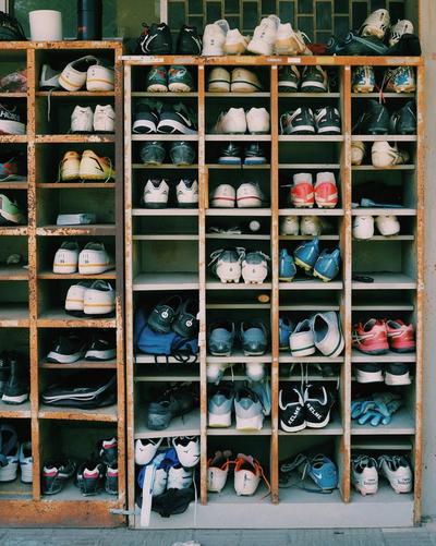 A close-up shot of a with Timberland boots on