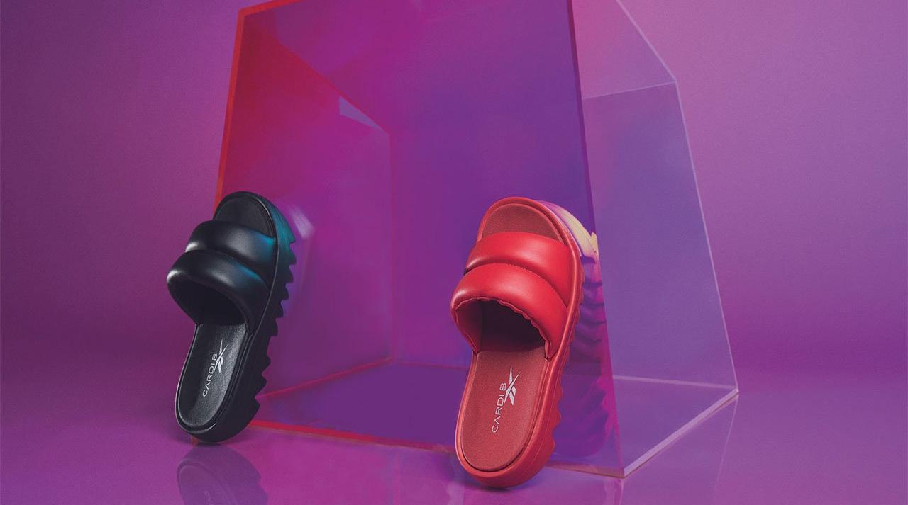 eebok Cardi B Club C V2 Women's & Kids' Shoes Dropping 12/1 - black and red slides