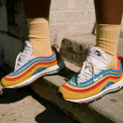 Close up shot of Reggie's Air Max 97s