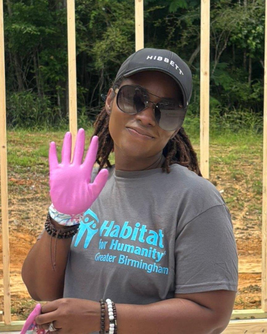A Hibbett teammate volunteers alongside Habitat for Humanity of Greater Birmingham to help build affordable housing in the Pleasant Grove community.