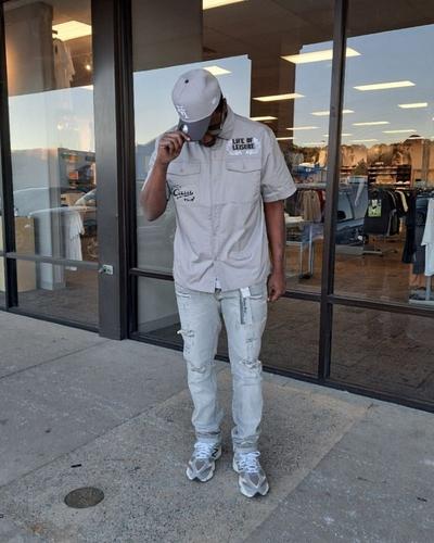 Man modeling Smoke Rise Denim