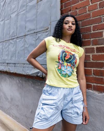 Woman modeling Woven Shorts