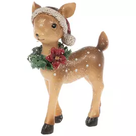 Glitter Fawn Wearing Poinsettia Wreath