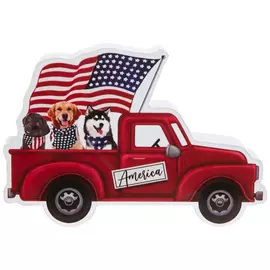 Red Patriotic Truck Wood Decor