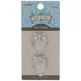 Silver Owl Shank Buttons - 28mm