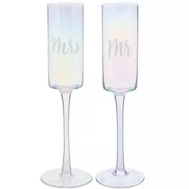 Iridescent Mr & Mrs Toasting Glasses