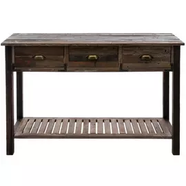 Farmhouse Wood Slat Console Table With Storage