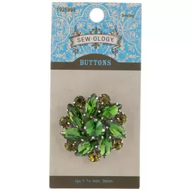 Green Floral Rhinestone Shank Button