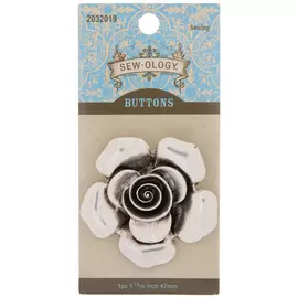 Silver Flower Shank Button - 47mm