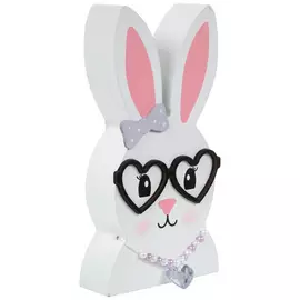 Bunny Wearing Heart Glasses Wood Decor