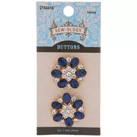 Blue Flower Rhinestone Shank Buttons - 25mm