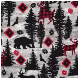 Black & Plaid Woodland Fleece Fabric