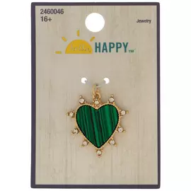 Green Heart With Rhinestone Points Charm