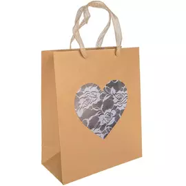 Kraft Gift Bag With Lace Heart Cutout