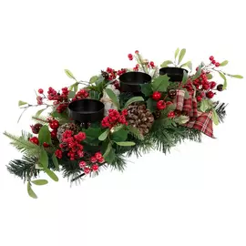 Berries & Pine Candle Holder Centerpiece
