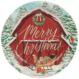 Merry Christmas Snowy Barn Paper Plates