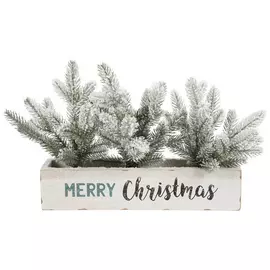 Merry Christmas Flocked Fir In Wood Planter