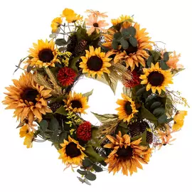 Sunflower, Mum & Pinecone Wreath