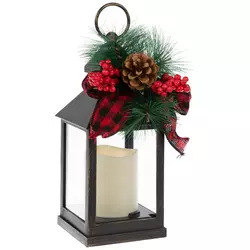 Vintage Decorative Lanterns Battery Powered LED, with 6 Hours  Timer,Indoor/Outdoor,Small Lanterns Decor for Christmas,black-1pc