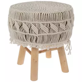 White & Natural Macrame Stool
