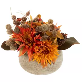 Mum, Pinecones & Pumpkin Arrangement In Round Pot