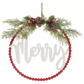 Merry Beaded Wreath Wood Wall Decor