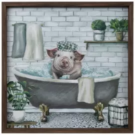 Pig In A Bathtub Wood Wall Decor