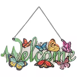 Welcome Butterflies Stained Glass Wall Decor