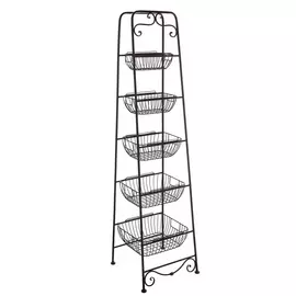 Black Five-Tiered Metal Basket Stand