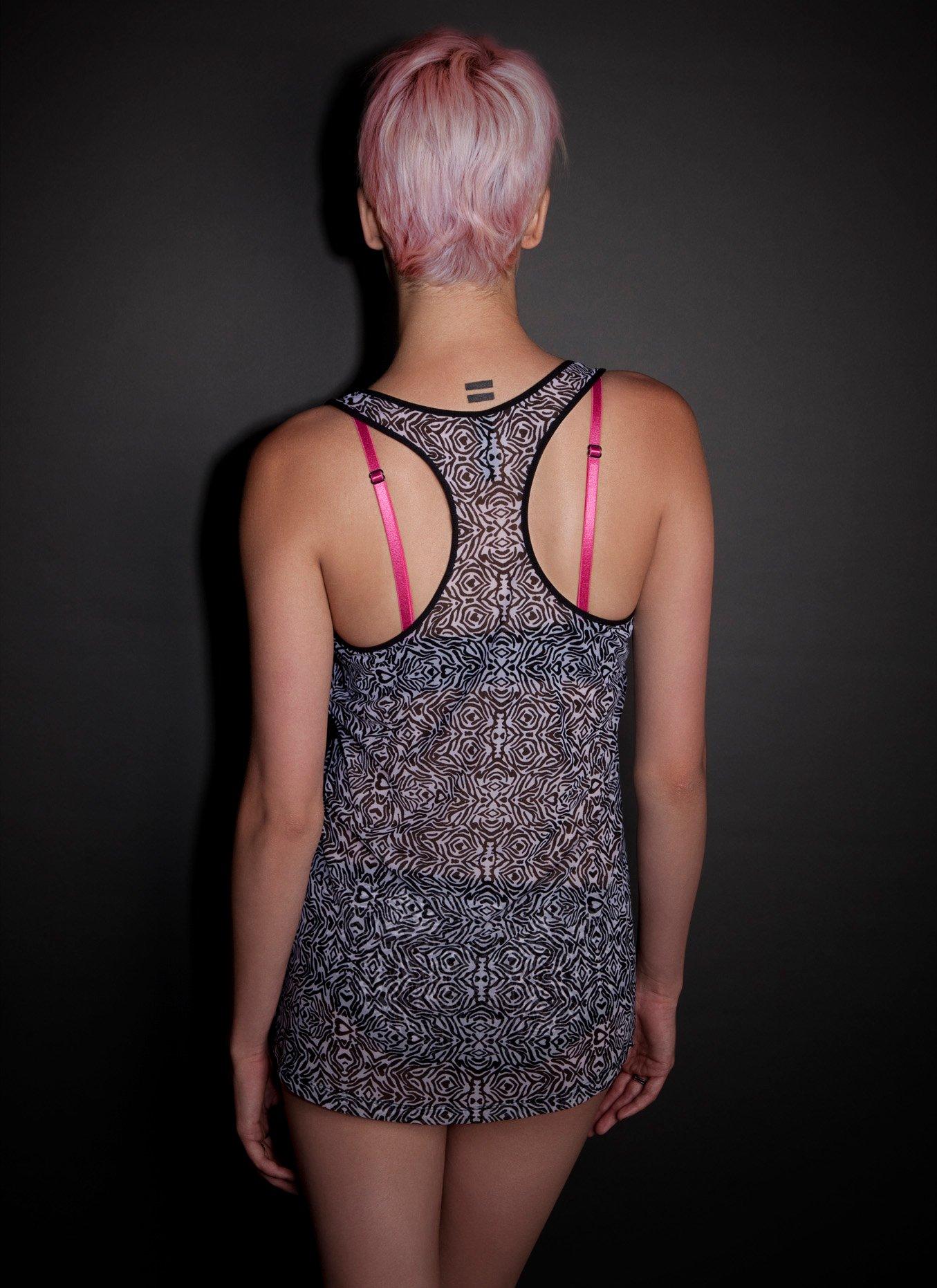 Tribal Mesh Racerback Tank Top, , alternate