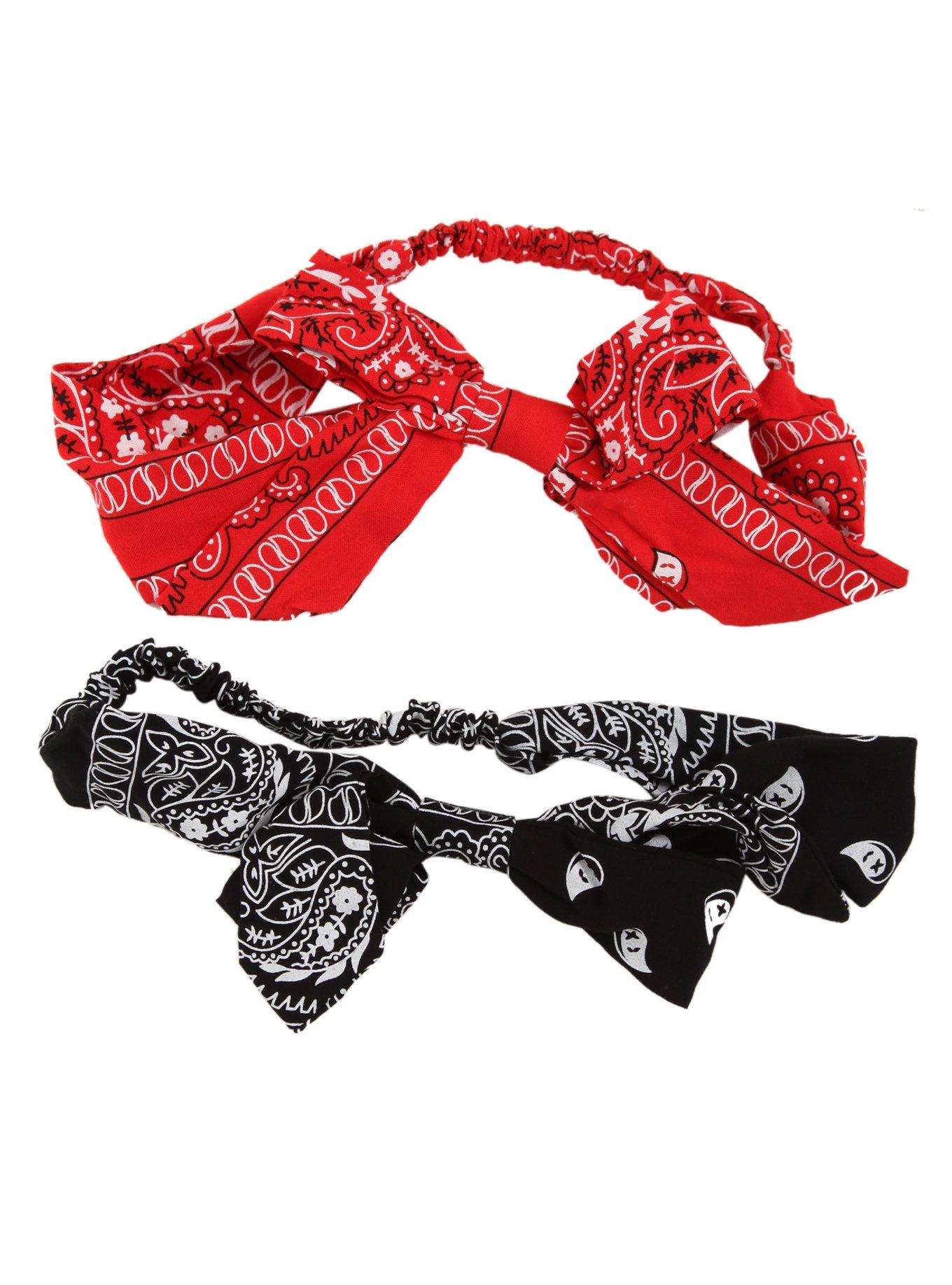 Black And Red Bandana Stretchy Headband 2 Pack, , alternate