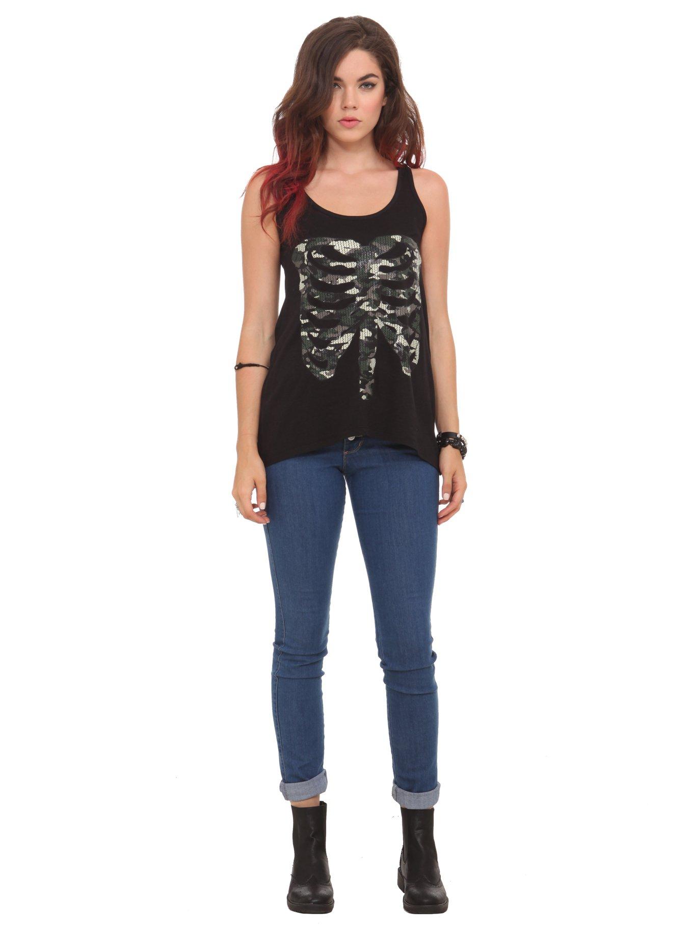 Teenage Runaway Camouflage Sequin Rib Cage Tank Top, , alternate