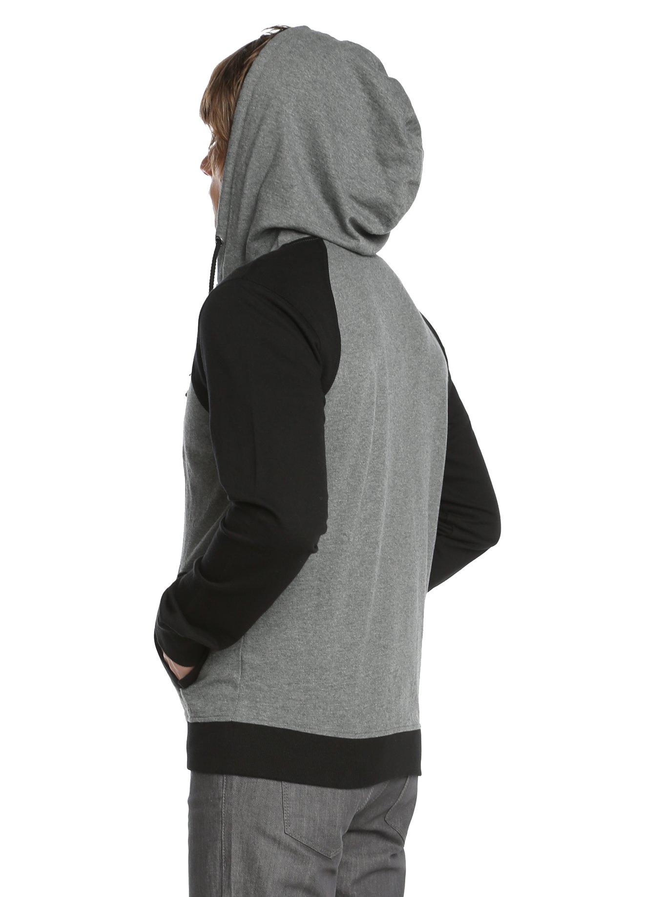 XXX RUDE Black Grey Raglan Snap Zip Hoodie, , alternate
