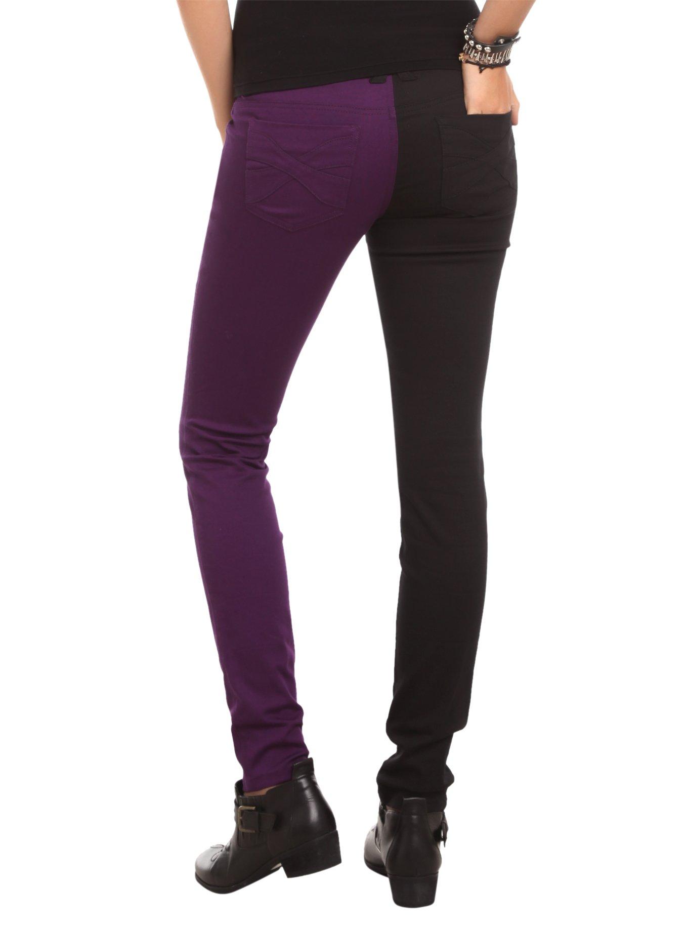 Royal Bones Purple And Black Split Leg Skinny Jeans, , alternate