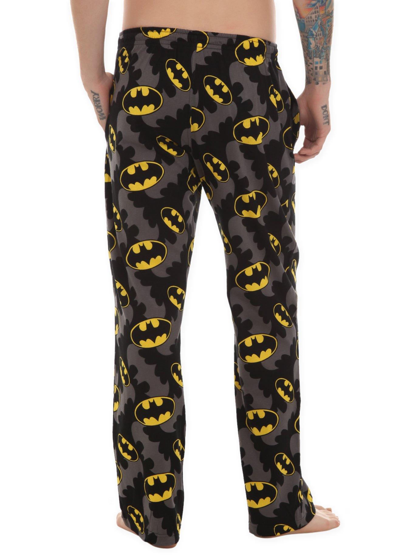 DC Comics Batman Allover Logos Men's Pajama Pants, , alternate