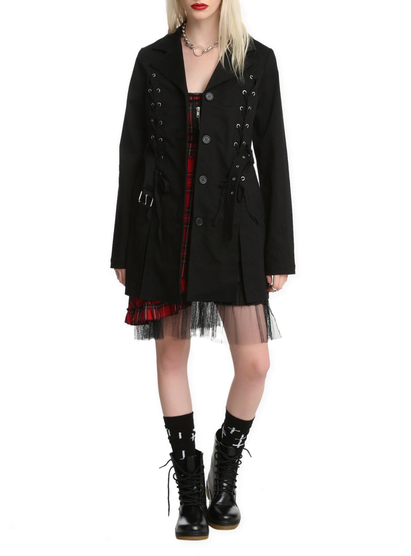 Royal Bones Black Lace-Up Trench Jacket, , alternate