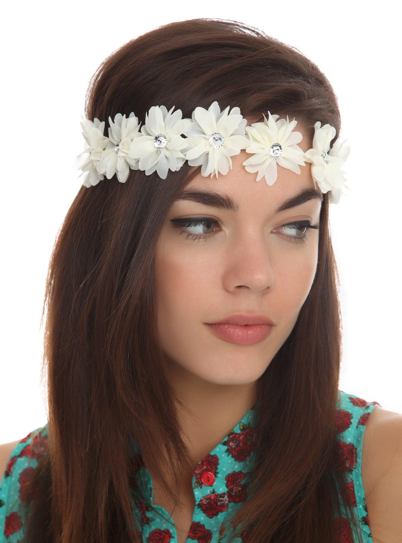 Ivory Tone Flower Stretchy Headband, , alternate