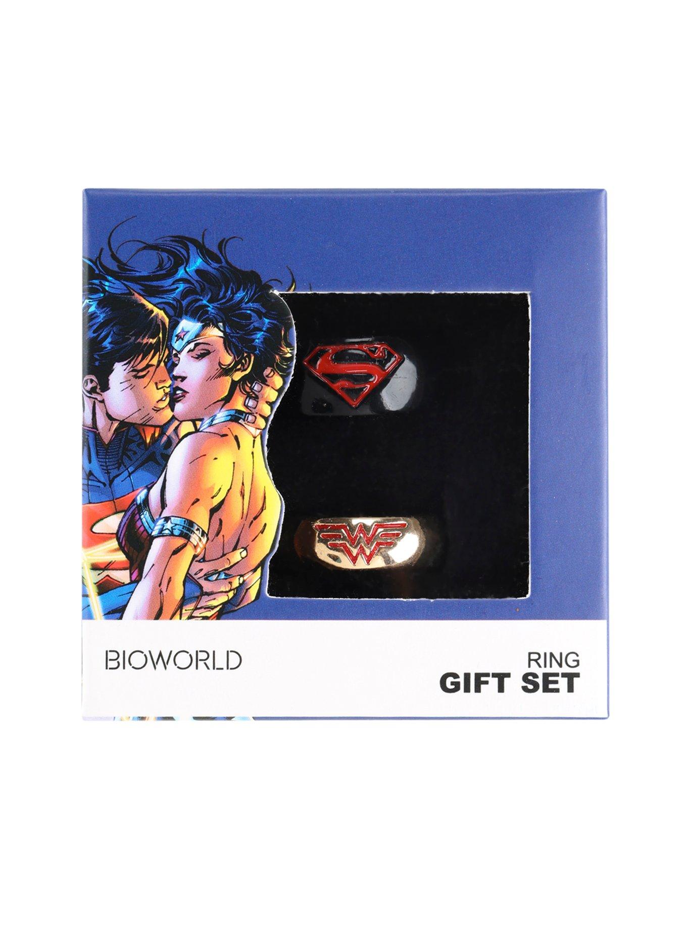 DC Comics Superman & Wonder Woman His & Hers Large Ring Set, , alternate
