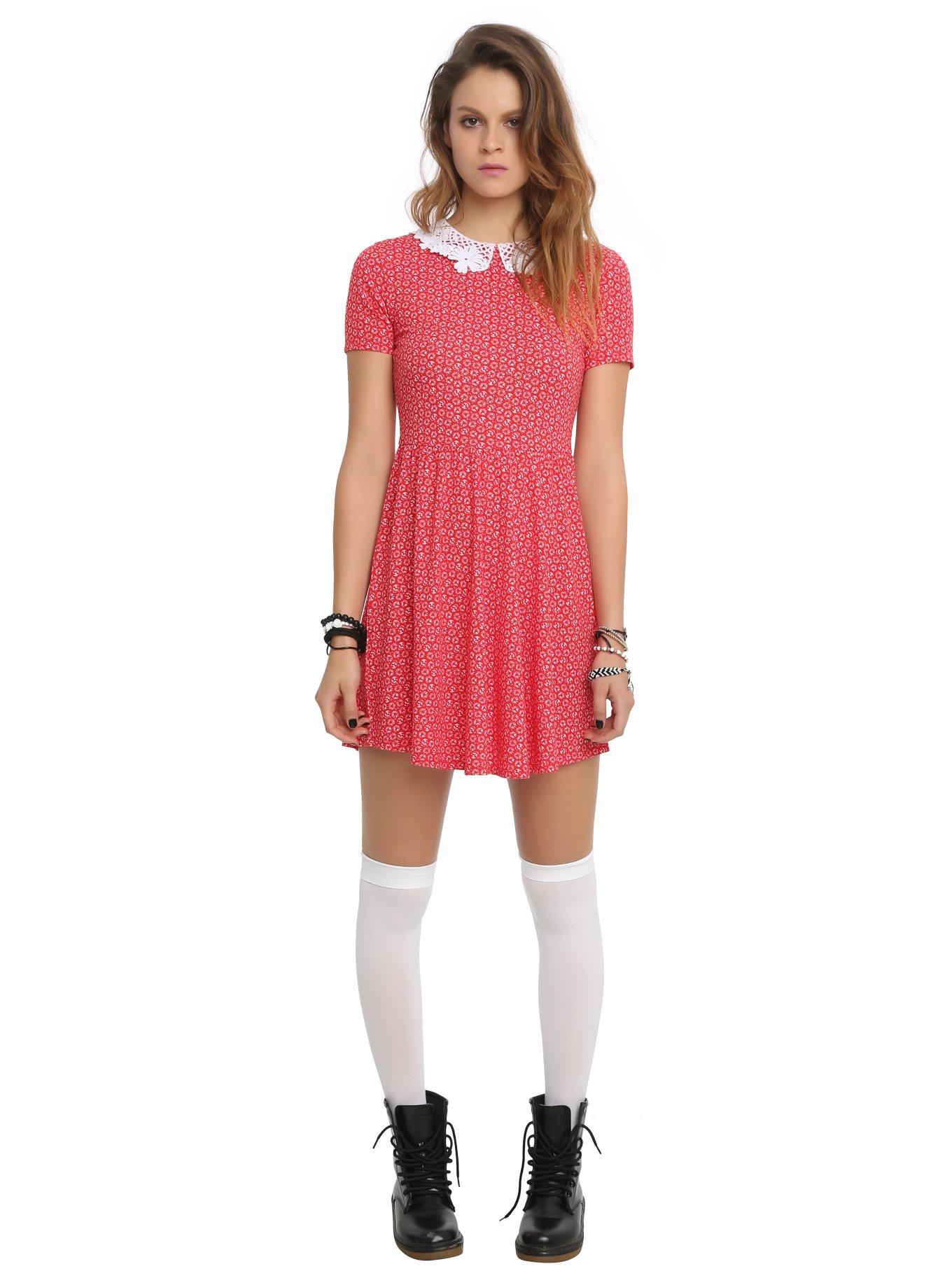 Teenage Runaway Red Skull Doily Collar Dress, , alternate