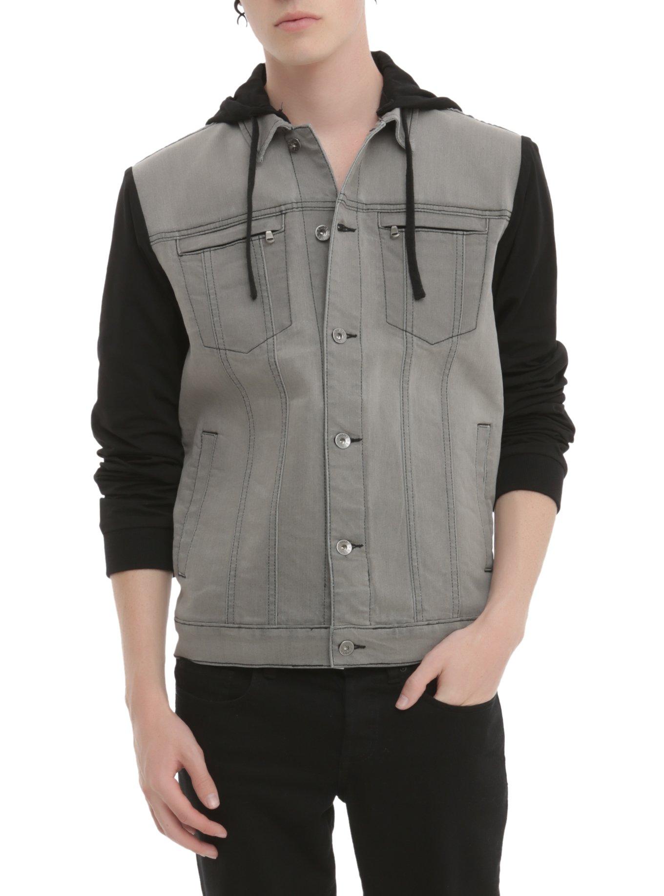 RUDE Grey Denim And Fleece Jacket, , alternate