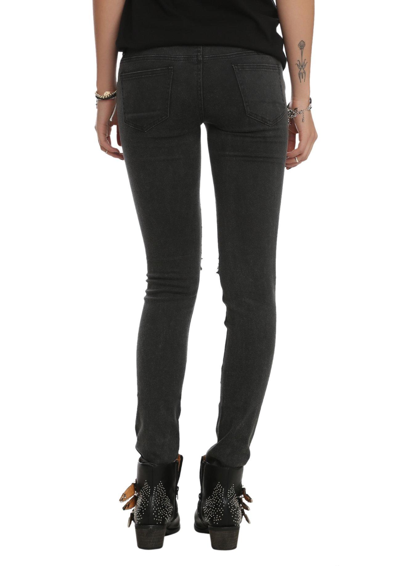 Machine Black Distressed Wash Skinny Jeans, , alternate