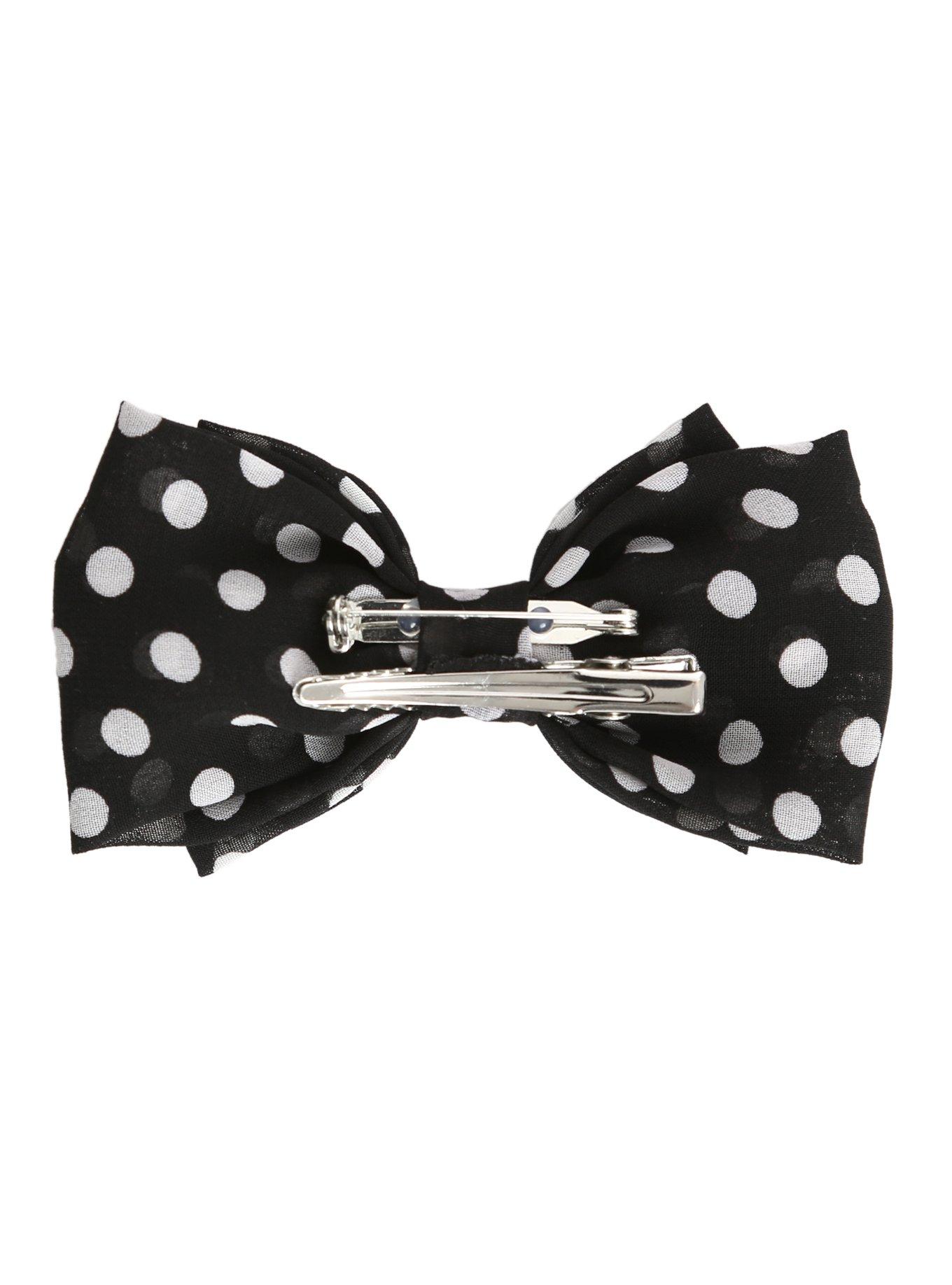 Black & White Polka Dot Chiffon Hair Bow, , alternate