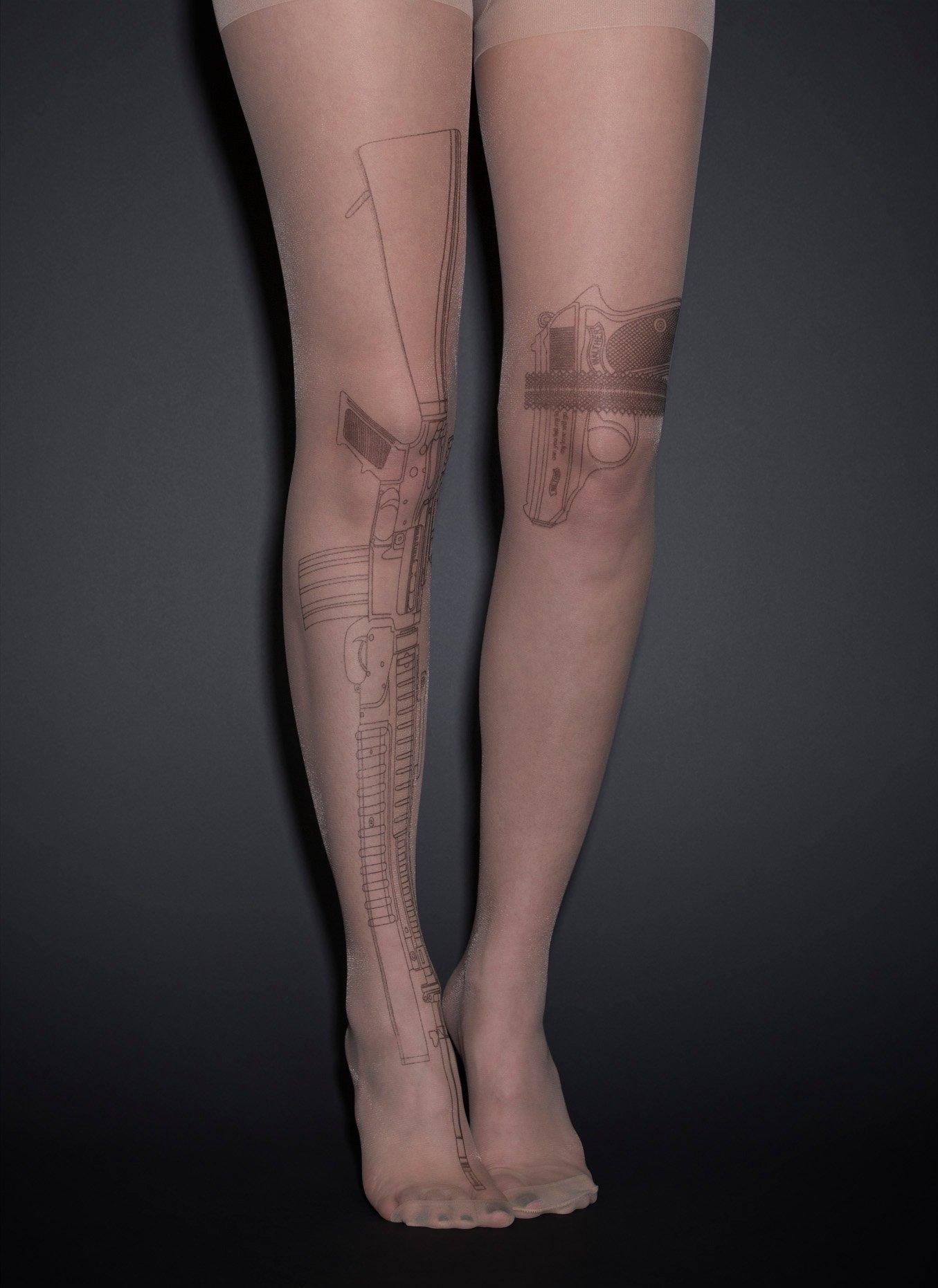 Gun Tattoo Print Tights, , alternate