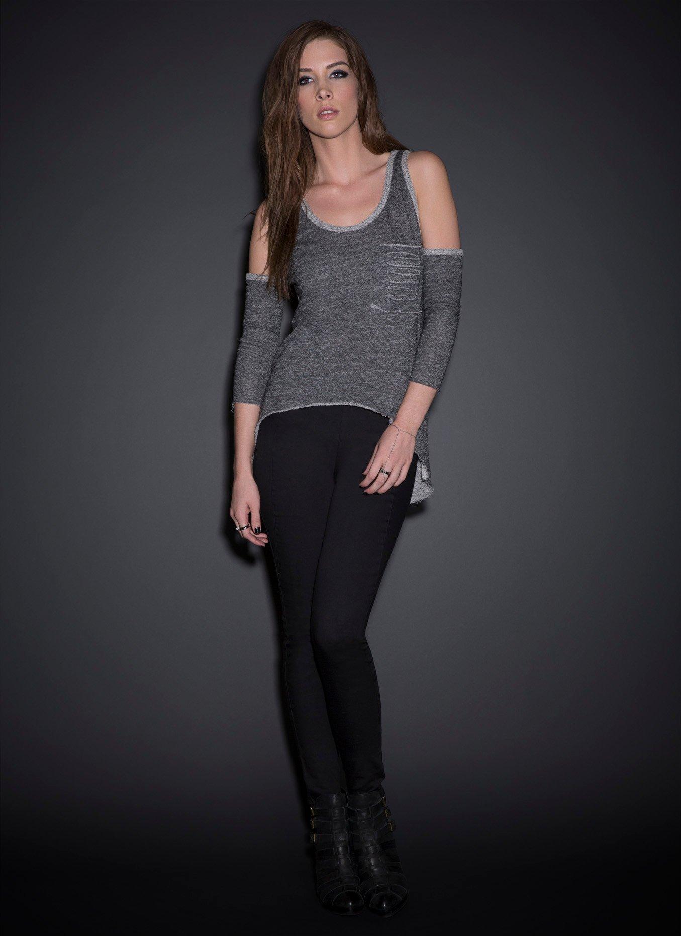 Slashed Back Cold-Shoulder Sweatshirt, , alternate